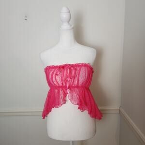 Escante Lingerie Tube Top Sz Large Womens Pink Sheer Mesh Fairy Crop Ribbon Bow